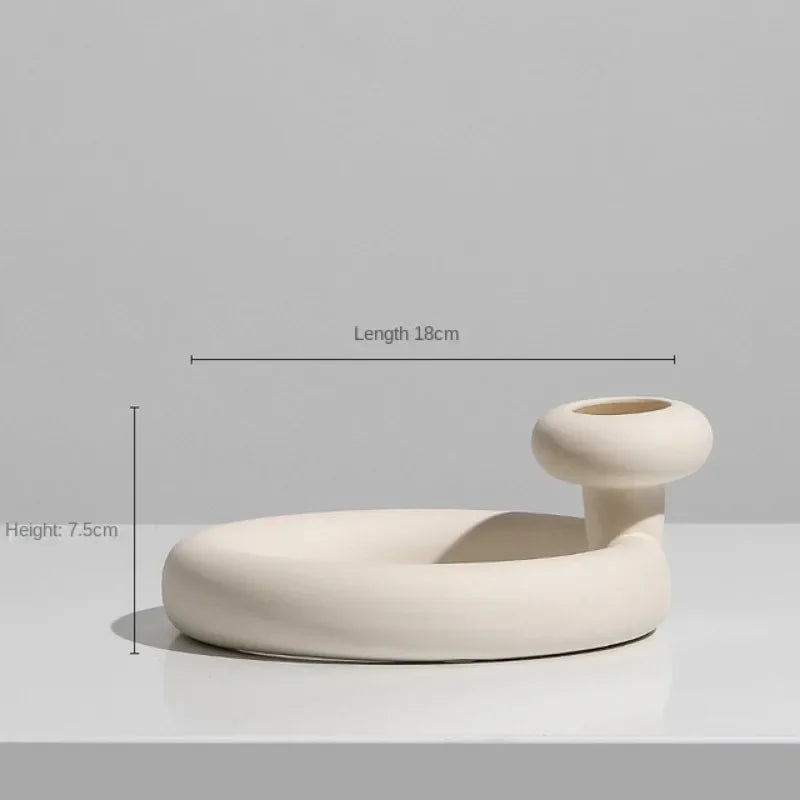 Set of modern abstract ceramic vases in matte beige, minimalist home decor for living room or dining table display