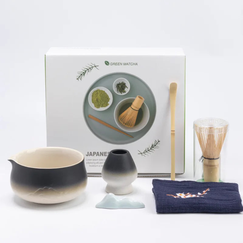 Japanese Matcha Tea Set with Ceramic Bowl, Bamboo Whisk, Spoon Holder & Strainer – Ideal Tea Gift Set for Authentic Tea Ceremonies
