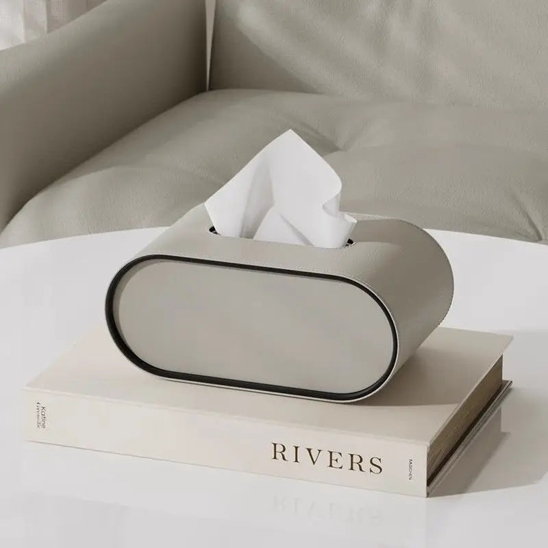 PU Leather Tissue Box with Storage Rack – Stylish Napkin Holder for Home and Office