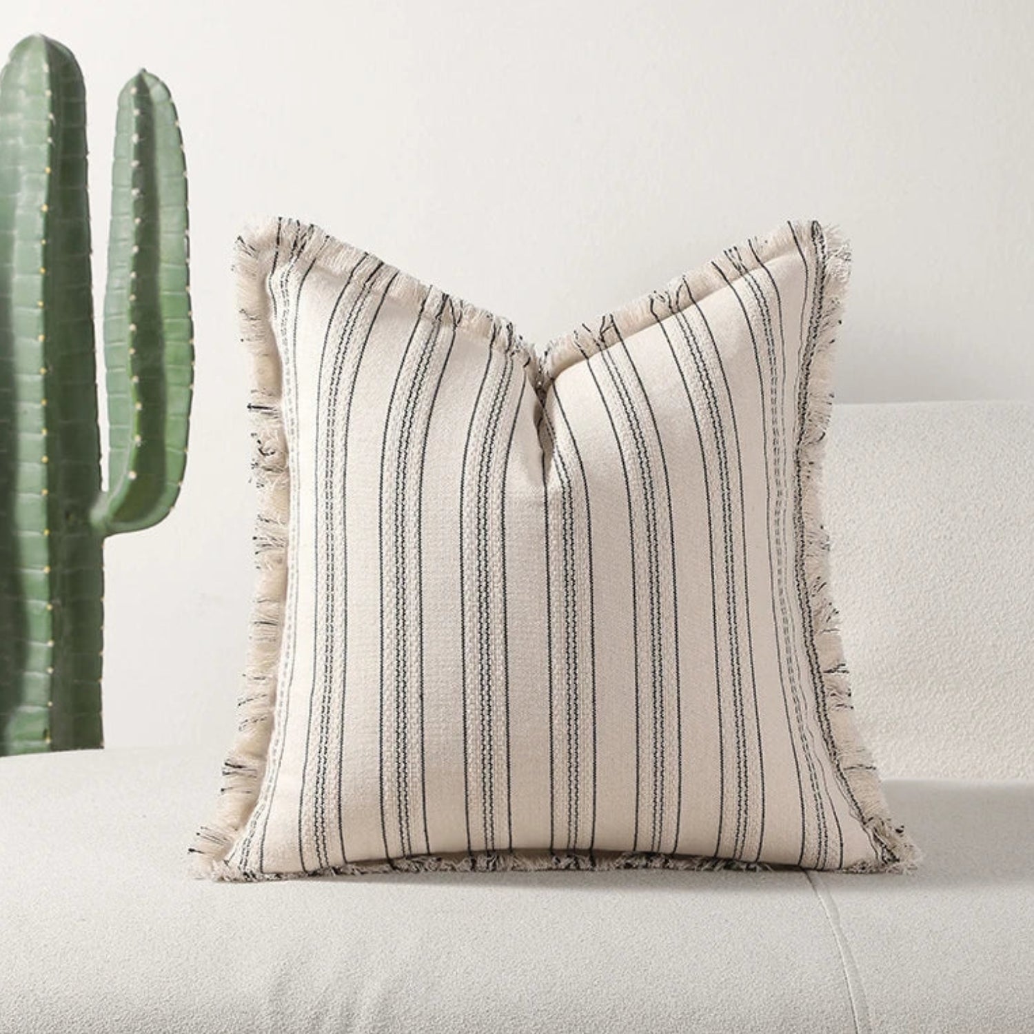 Scandi Stripe Textured Fringe Cushion Cover