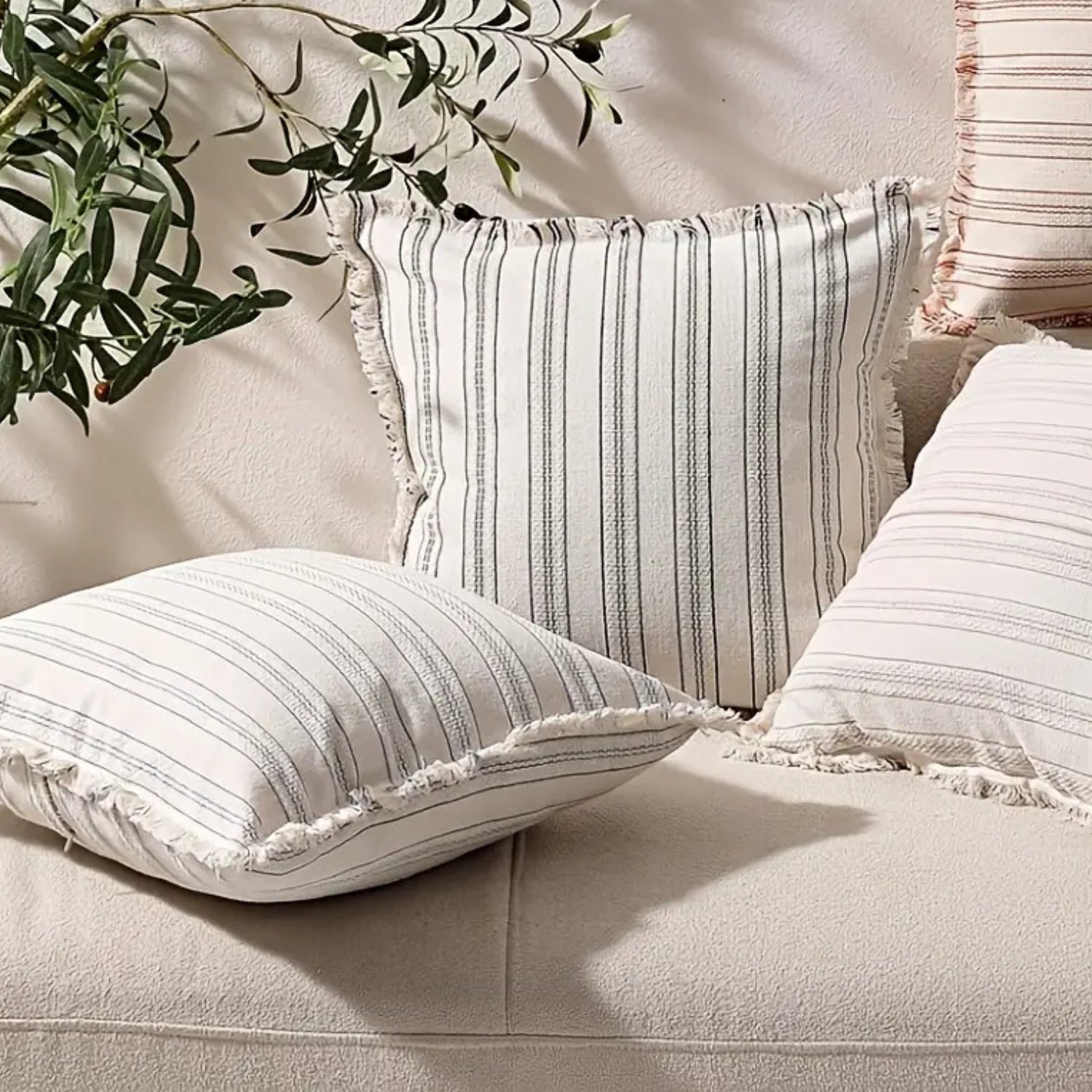 Scandi Stripe Textured Fringe Cushion Cover