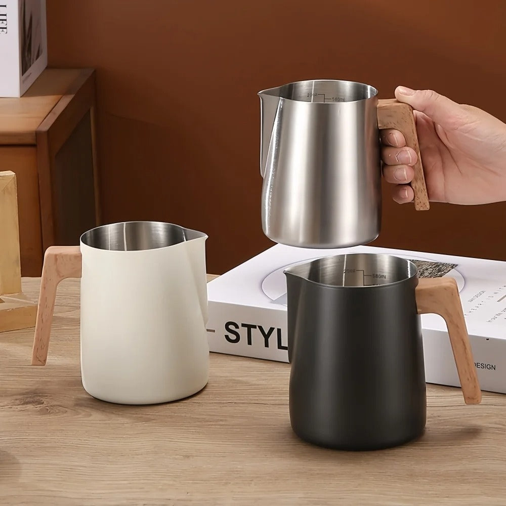 Scandinavian Wood Handle Stainless Milk Pitcher