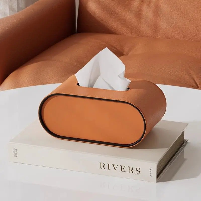 PU Leather Tissue Box with Storage Rack – Stylish Napkin Holder for Home and Office