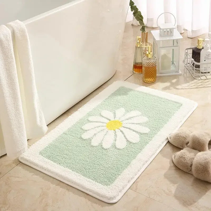 Soft Thick Daisy Flowers Bath Mat Set – Non-Slip Bathroom Rugs