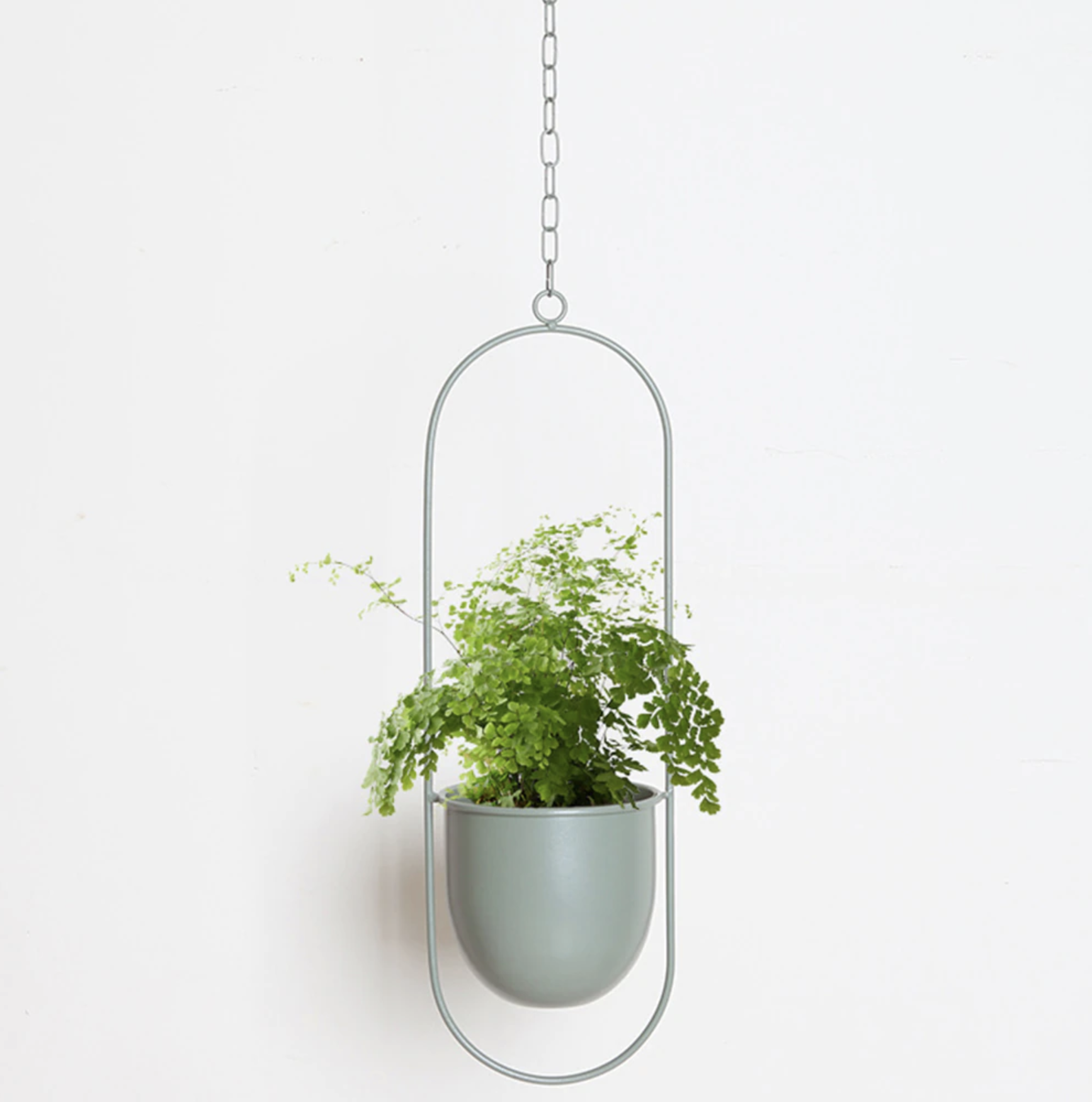 Set of modern hanging metal planters with geometric frames, indoor wall plant holders for home and balcony decor