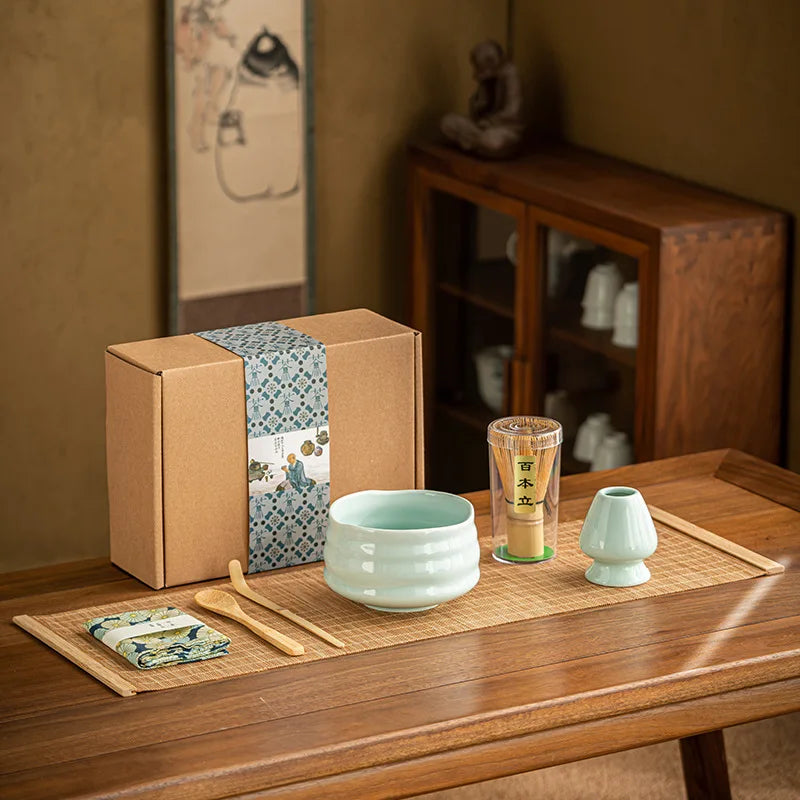 Premium 7-Piece Matcha Set with Bamboo Whisk, Ceramic Bowl, and Scoop – Traditional Tea Ceremony Accessories
