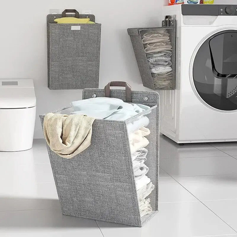 Foldable Adhesive Laundry Basket – Multifunctional Wall Hanging Organizer for Clothes and More