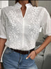 V-Neck Stand Collar Embroidered Lace Shirt