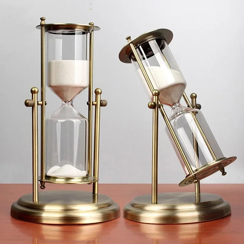 Elegant Hourglass Timer with Rotating Crown – Decorative Sand Timer for Home and Office, Glass and Metal