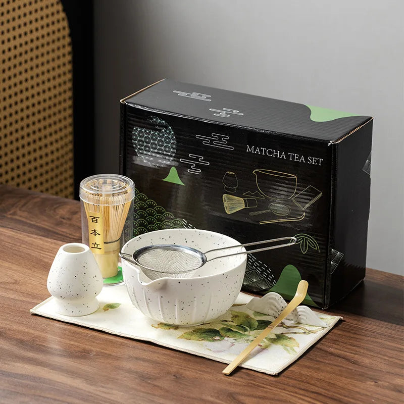 Bamboo and Ceramic 7-Piece Matcha Set