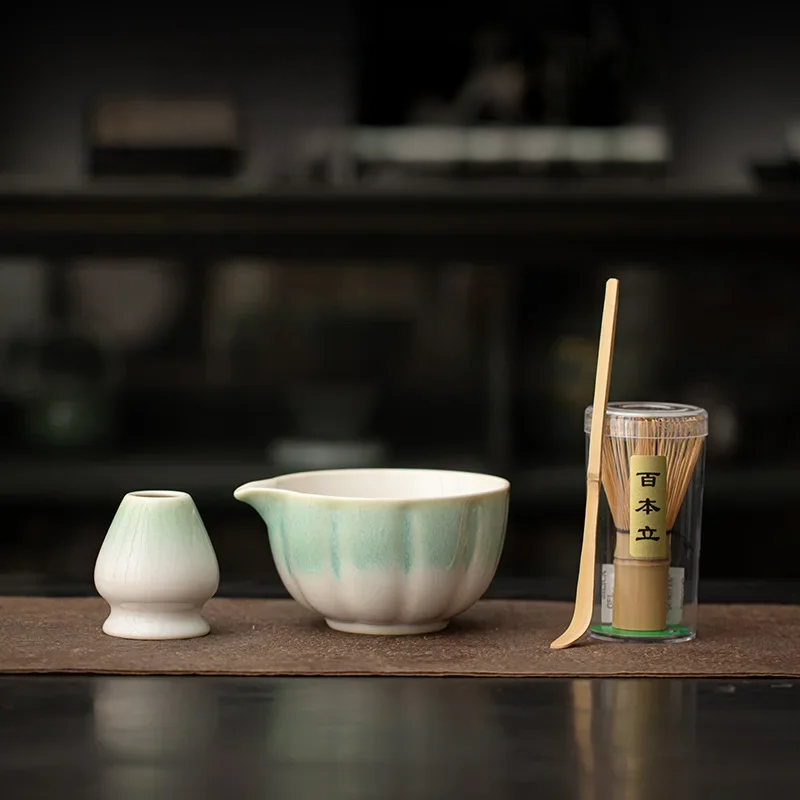 Pink Pumpkin Petal Matcha Tea Set – 4-Piece Tea Set with Bamboo Whisk, Teaspoon, and Bowls for Perfect Indoor Brewing