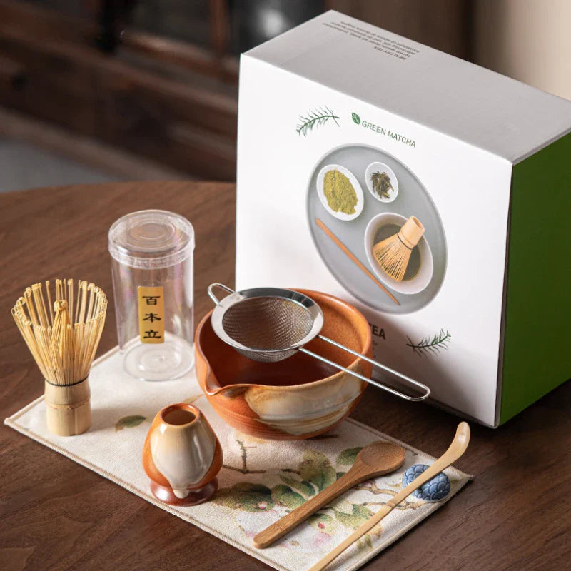 Ceramic Matcha Tea Set with Bamboo Whisk and Spout Bowl – Complete Tea Gift Set for Traditional Ceremonies