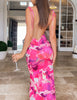 Sleeveless Backless Pink Print Maxi Dress