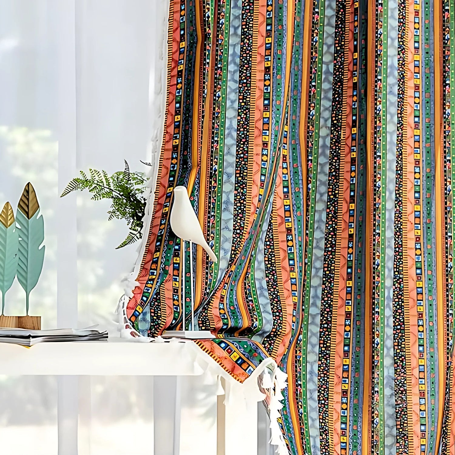 Serina Boho Striped Tassel Curtain for Living Room Window