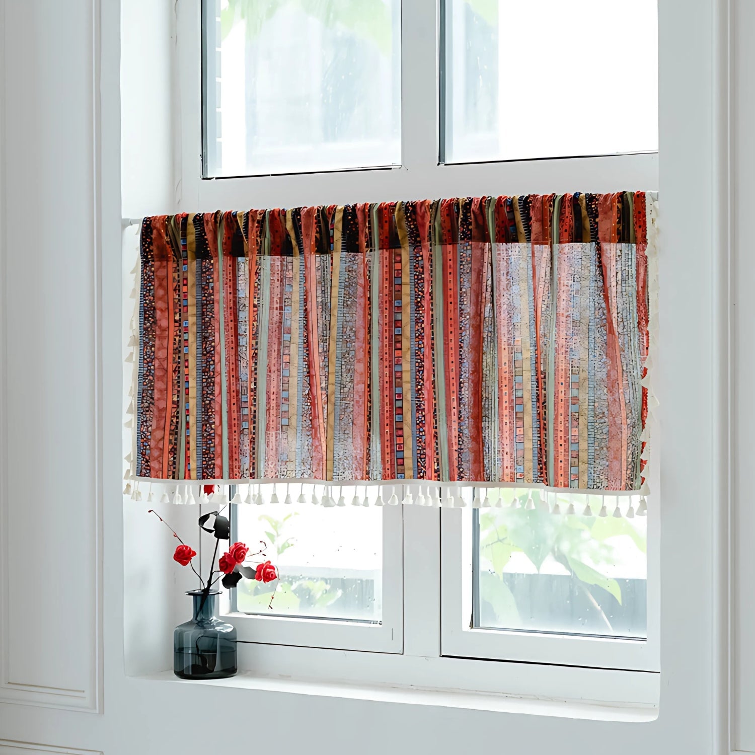 Serina Boho Striped Tassel Curtain for Living Room Window