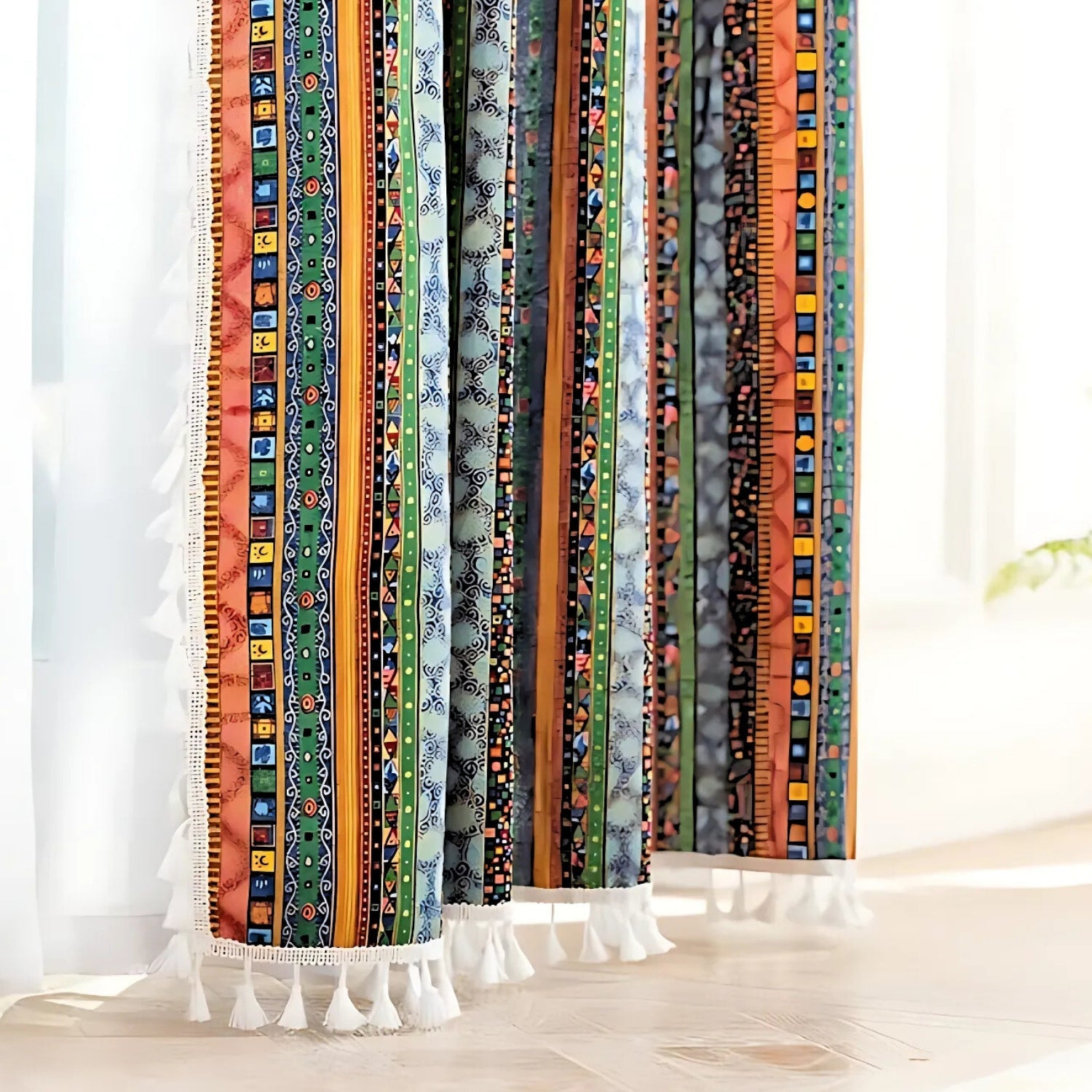 Serina Boho Striped Tassel Curtain for Living Room Window