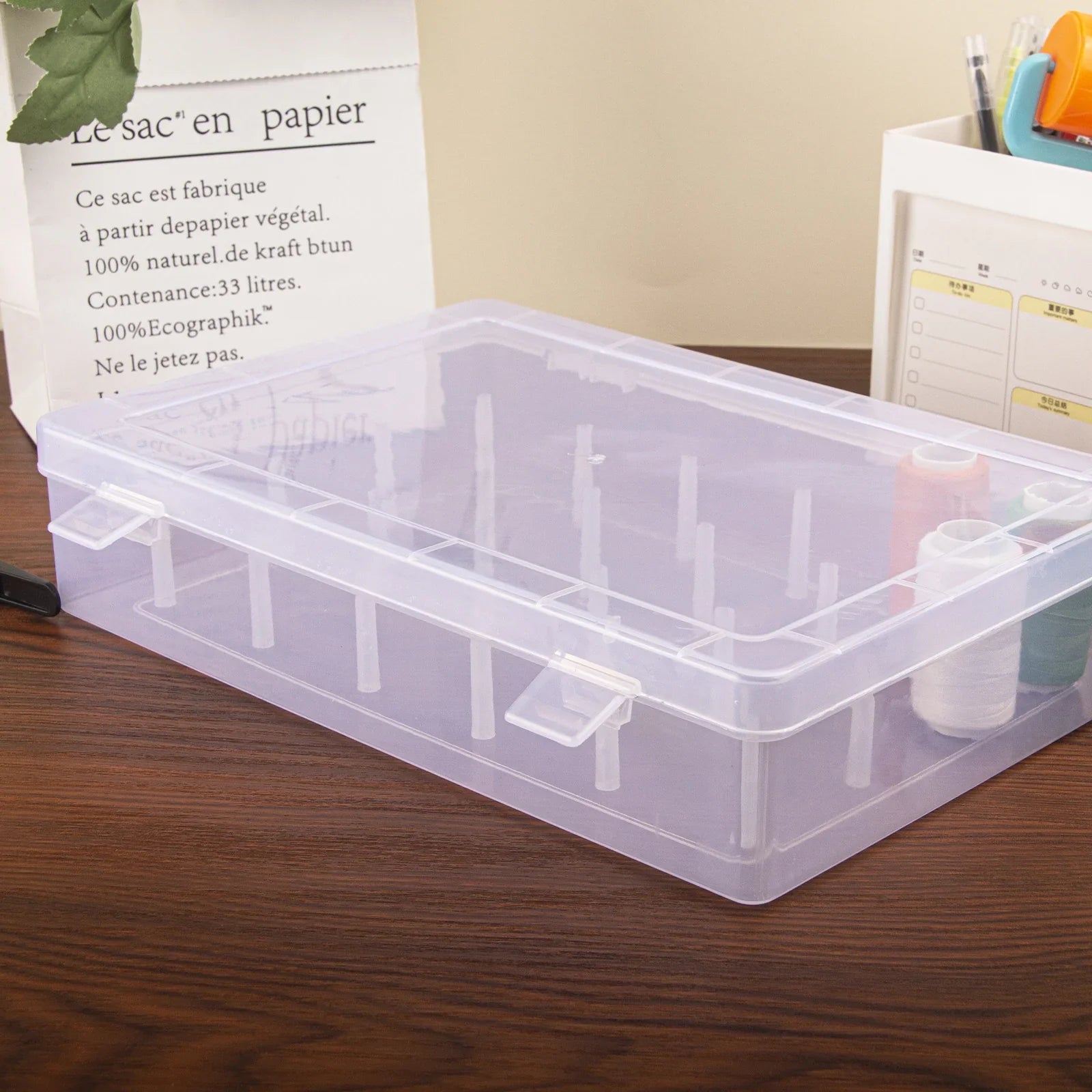 Sewing box organizer – Durable plastic – 24-slot design – White sewing storage for threads and accessories