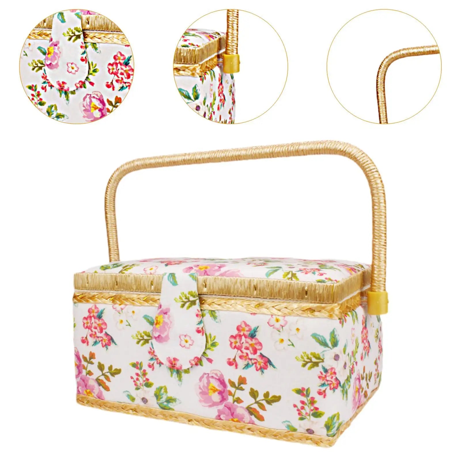 Sewing thread storage case – Durable cloth – Floral print design – Portable organizer for crafting – 9.4 x 6.9 x 5.1 in