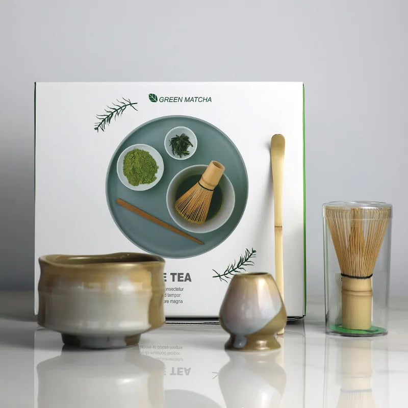 Ceramic Matcha Tea Set with Bamboo Whisk and Spout Bowl – Complete Tea Gift Set for Traditional Ceremonies