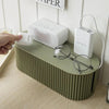 Modern cable management box with phone charging station, desktop cord organizer for home and office setup