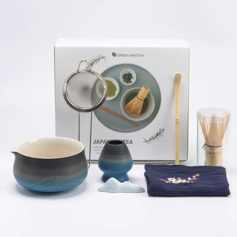 Japanese Matcha Tea Set with Ceramic Bowl, Bamboo Whisk, Spoon Holder & Strainer – Ideal Tea Gift Set for Authentic Tea Ceremonies