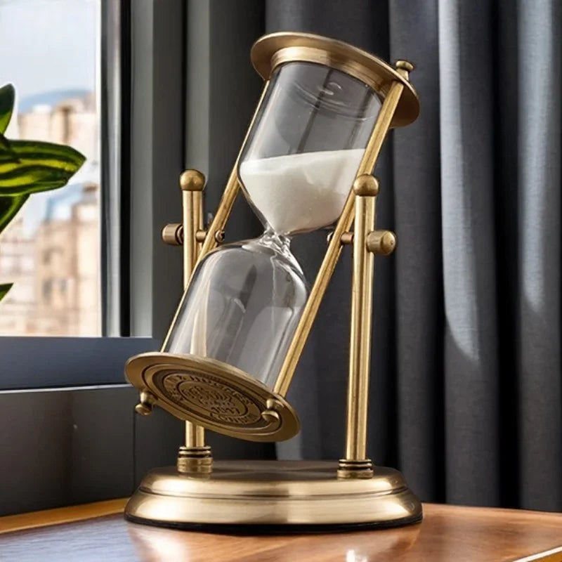 Elegant Hourglass Timer with Rotating Crown – Decorative Sand Timer for Home and Office, Glass and Metal