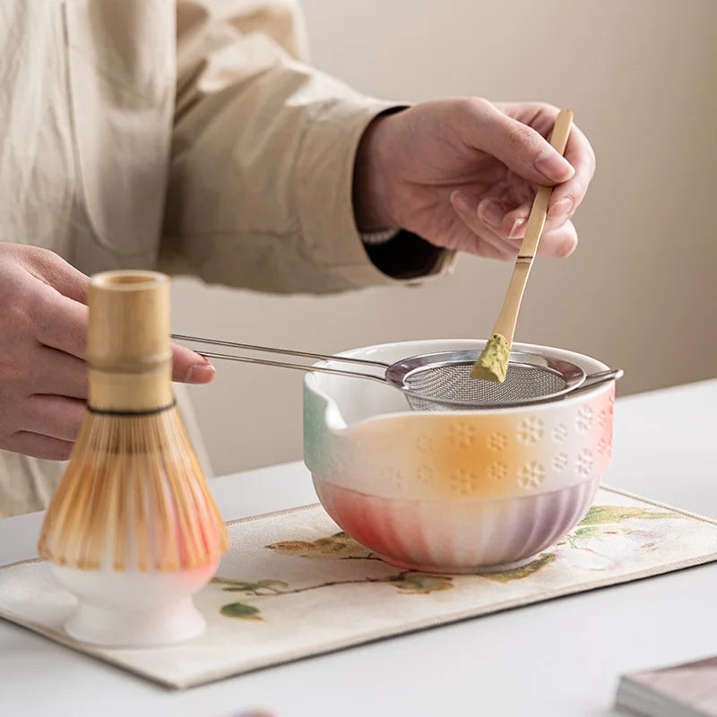 8-Piece Matcha Set with Bamboo Whisk and Glazed Ceramic Bowl for Authentic Japanese Tea Experience