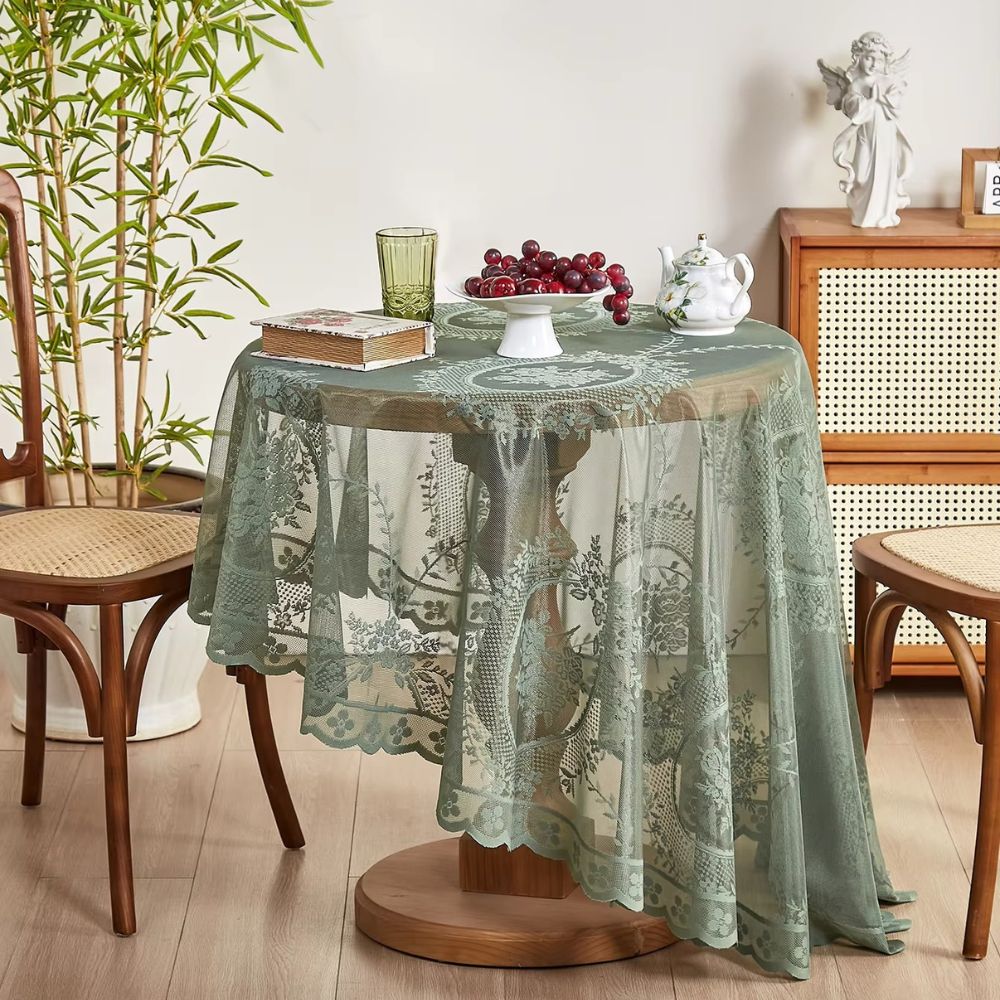 Sheer Lace Round Floral Tablecloth