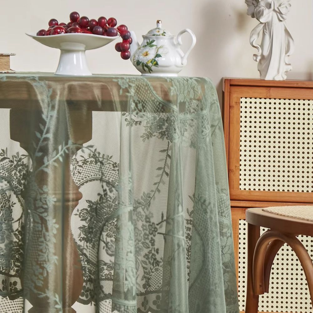 Sheer Lace Round Floral Tablecloth