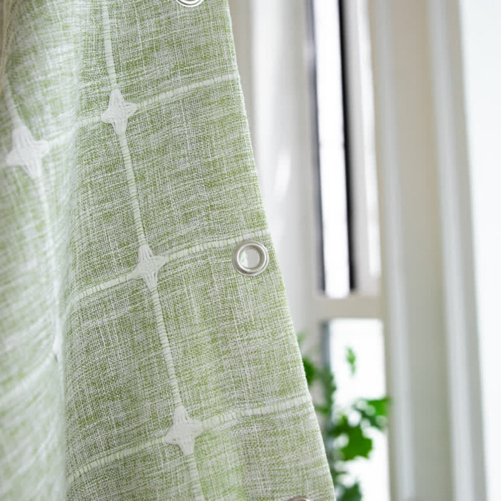Shower curtain – Cotton linen – Plaid design with fringes – Waterproof and machine washable bathroom decor