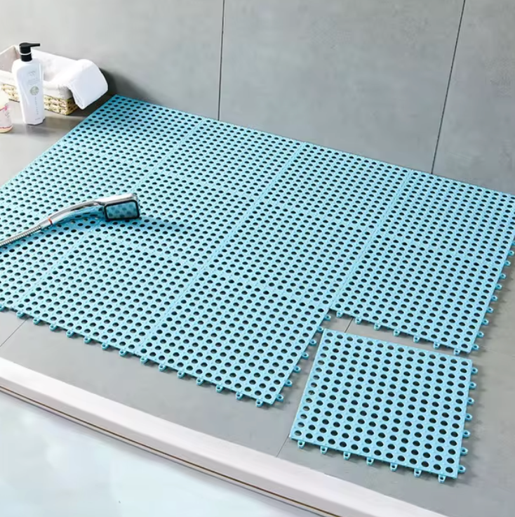 Shower tiles – Antibacterial plastic – Non-slip design – Easy assembly – 11.8 x 11.8 in