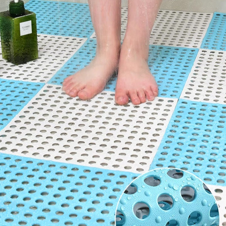 Shower tiles – Antibacterial plastic – Non-slip design – Easy assembly – 11.8 x 11.8 in
