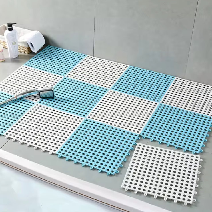 Shower tiles – Antibacterial plastic – Non-slip design – Easy assembly – 11.8 x 11.8 in