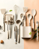 Silicone utensil set – 13-piece –  Heat resistant – Beige latte kitchen tools