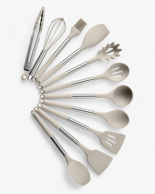 Silicone utensil set – 13-piece –  Heat resistant – Beige latte kitchen tools