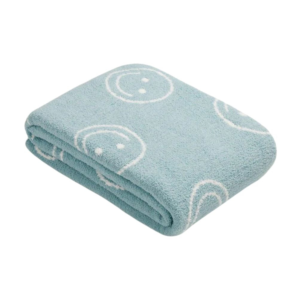 Smiley Face Plush Blanket - Soft Cotton Throw, Lightweight and Machine Washable