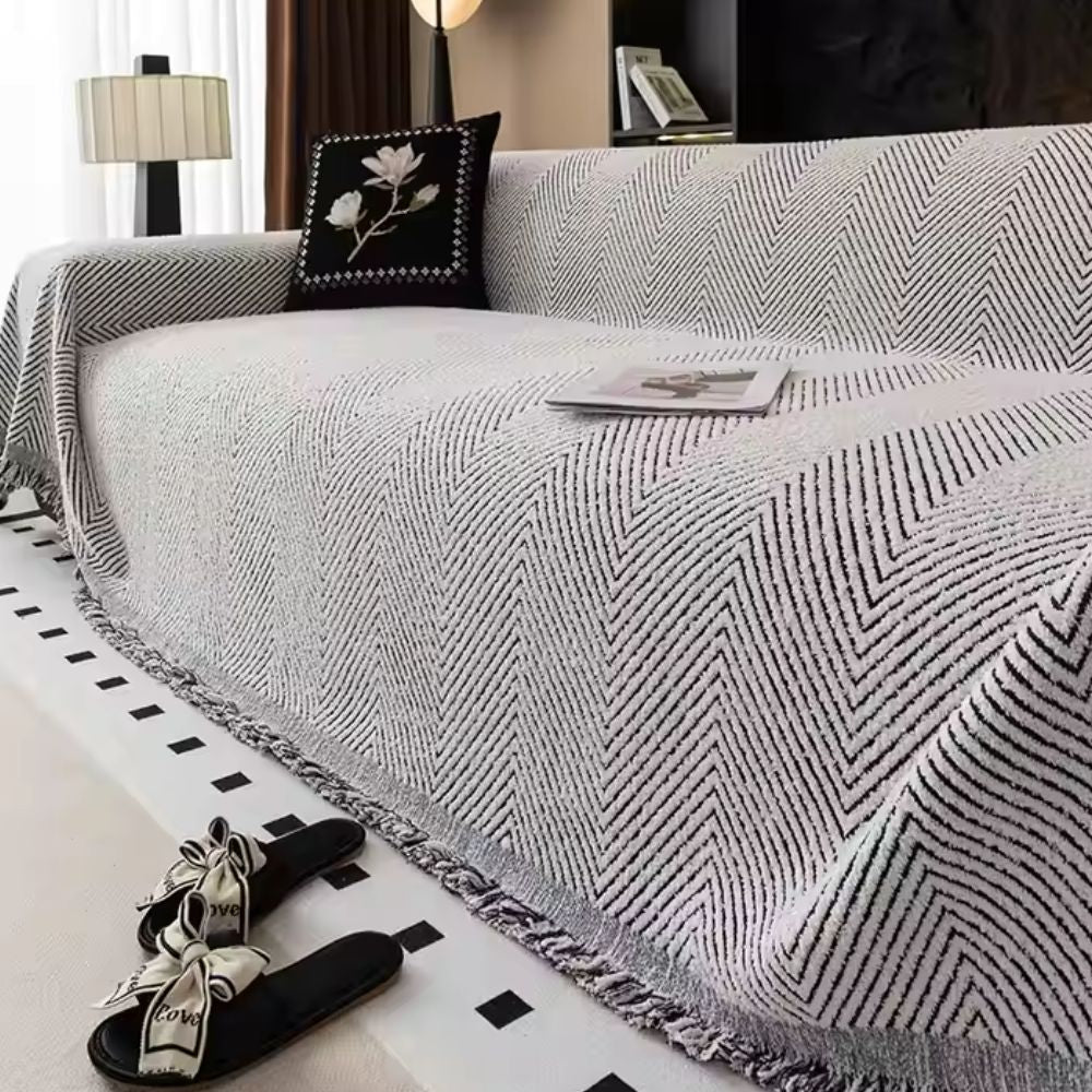 Sofa cover – Premium microfiber blend – Stripe herringbone design – Non-slip and machine washable