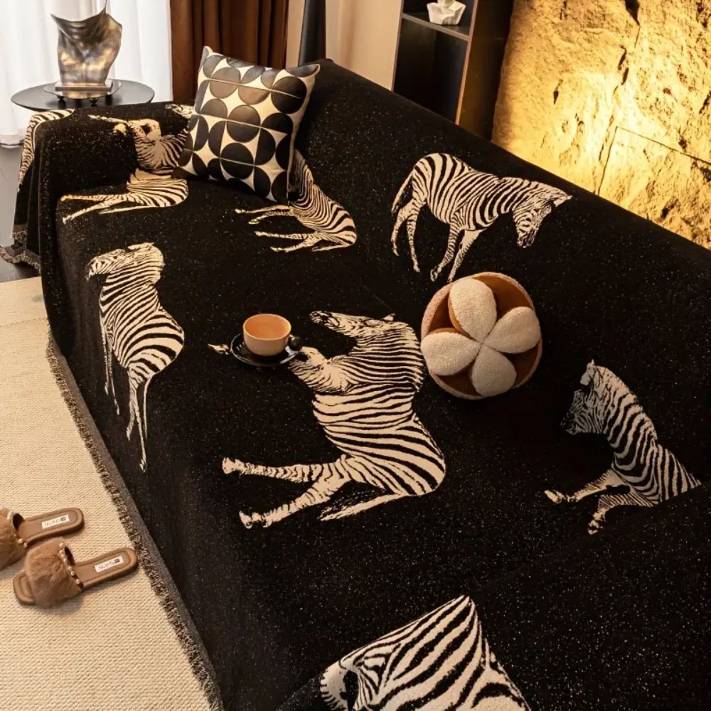 Sofa cover – Soft microfiber blend – Black zebra pattern – Stylish couch protection