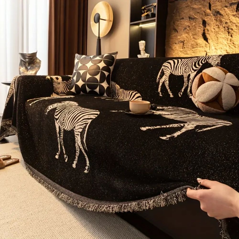 Sofa cover – Soft microfiber blend – Black zebra pattern – Stylish couch protection