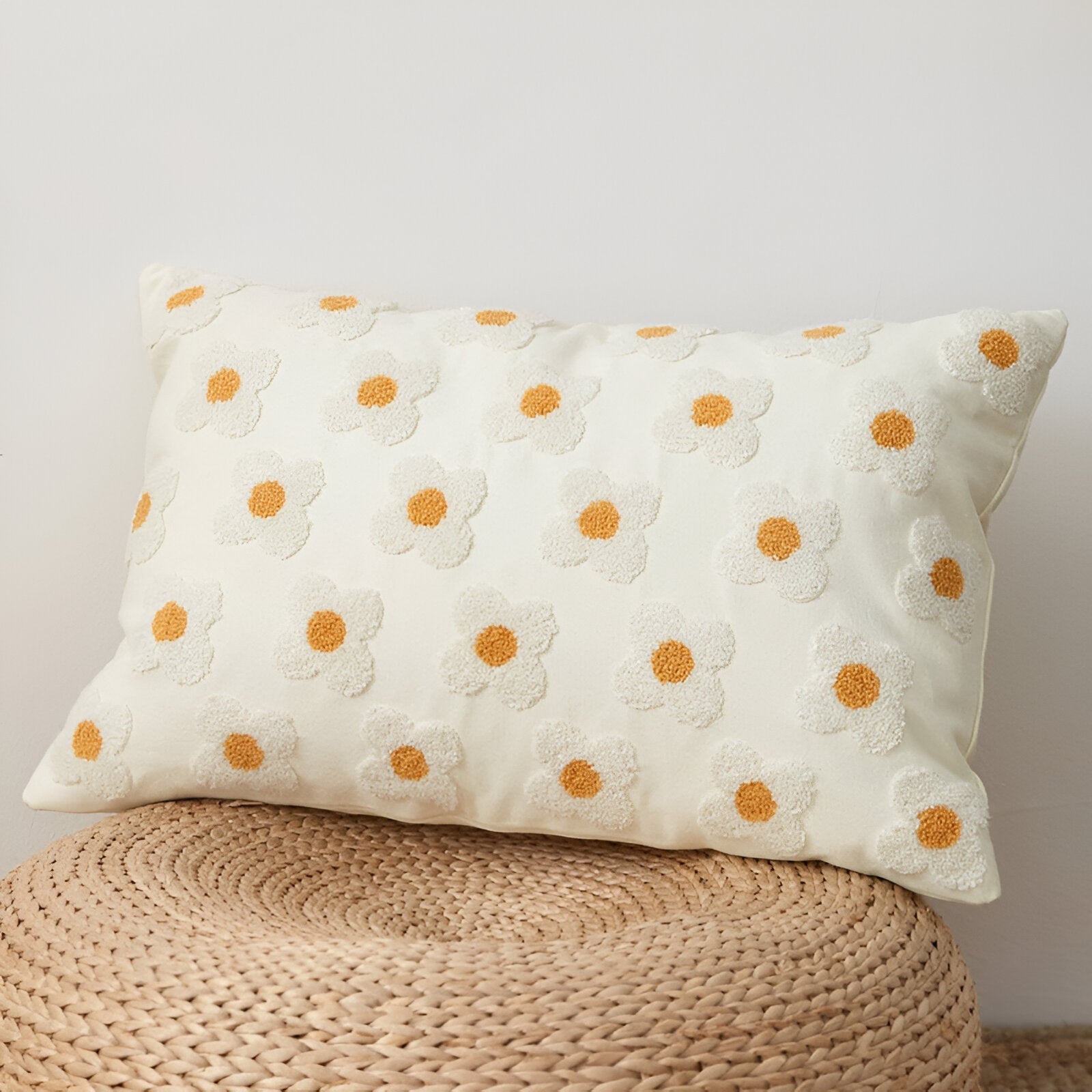 Sofa cushion – Cotton blend – Embroidered floral design – Cozy square and rectangular home accent