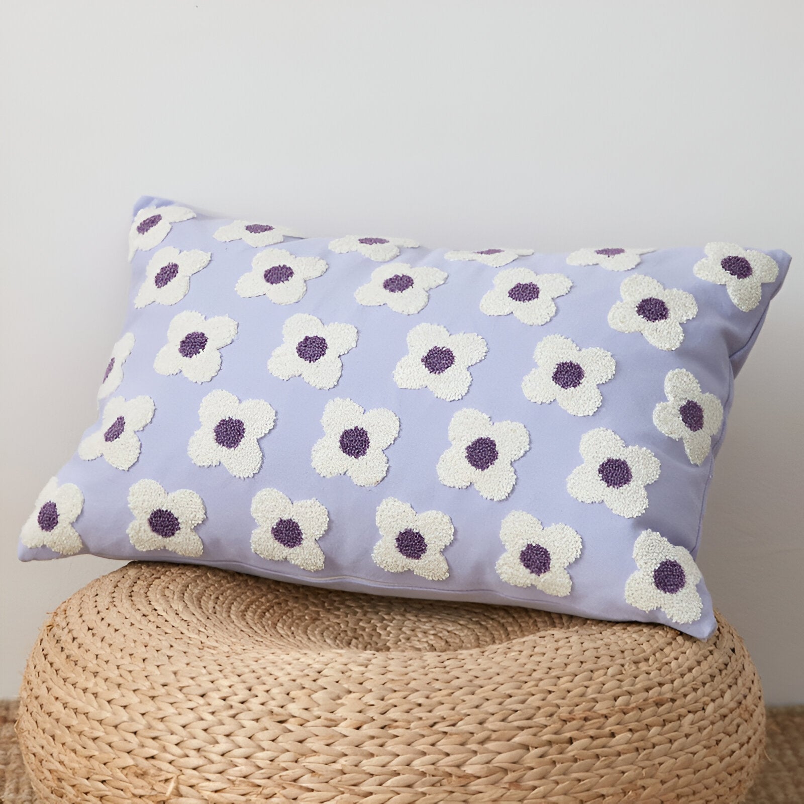 Sofa cushion – Cotton blend – Embroidered floral design – Cozy square and rectangular home accent