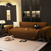 Brown woven sofa cover with black border design, modern couch protector for living room furniture and home decor