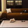Brown woven sofa cover with black border design, modern couch protector for living room furniture and home decor