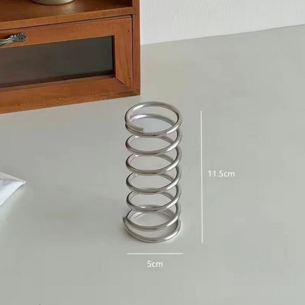 Stainless steel spiral makeup brush holder, modern cosmetic organizer stand for vanity or bathroom storage