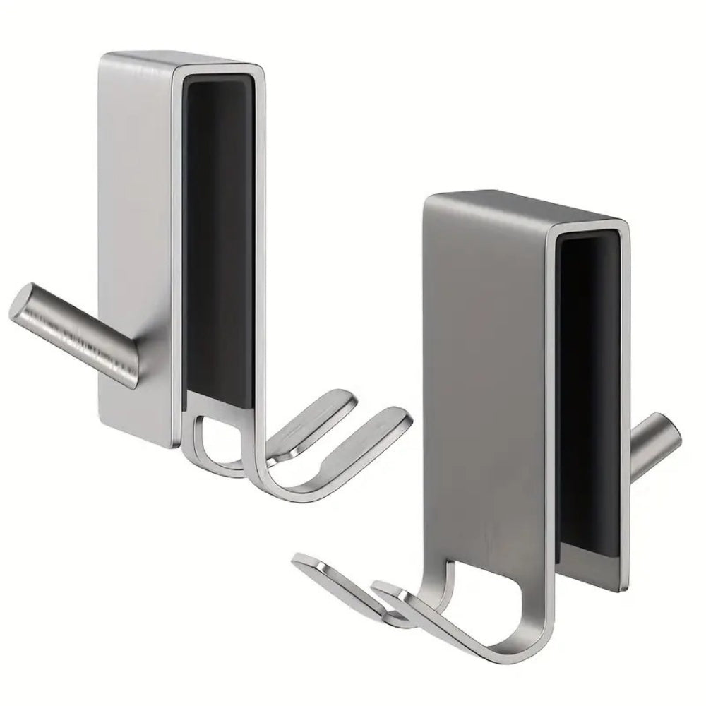 Stainless shower door hooks – Polished finish – Space-saving design – Easy no-drill installation