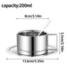 Stainless steel coffee cup set – Modern design – Includes tray and stirring spoon – Ideal for home or office