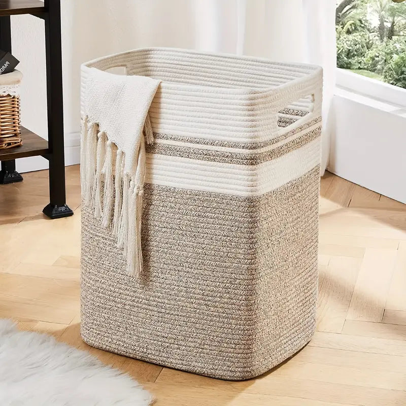 Storage basket – Cotton – Foldable design – Versatile home organizer – 15 x 12 x 18 in