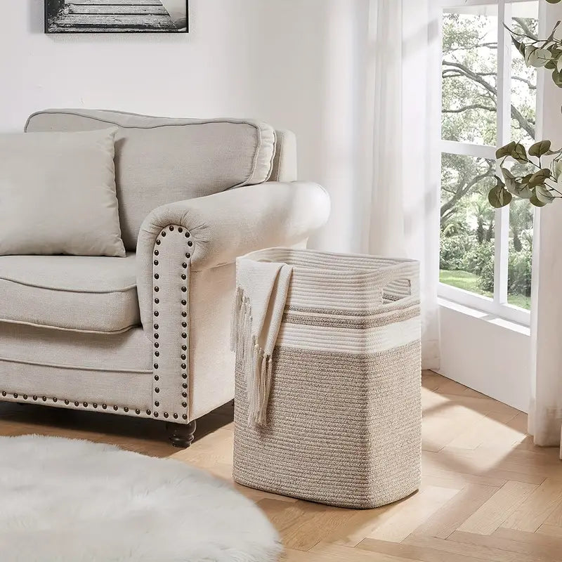 Storage basket – Cotton – Foldable design – Versatile home organizer – 15 x 12 x 18 in