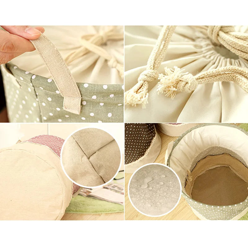 Storage basket – Durable linen – Natural color – Multi-functional for laundry and toys – Stackable design