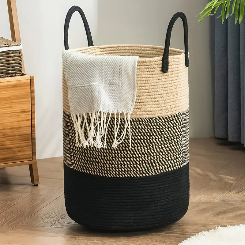 Storage basket – Durable woven rope – Modern design – Multi-use laundry hamper – 15.7 x 23.6 in